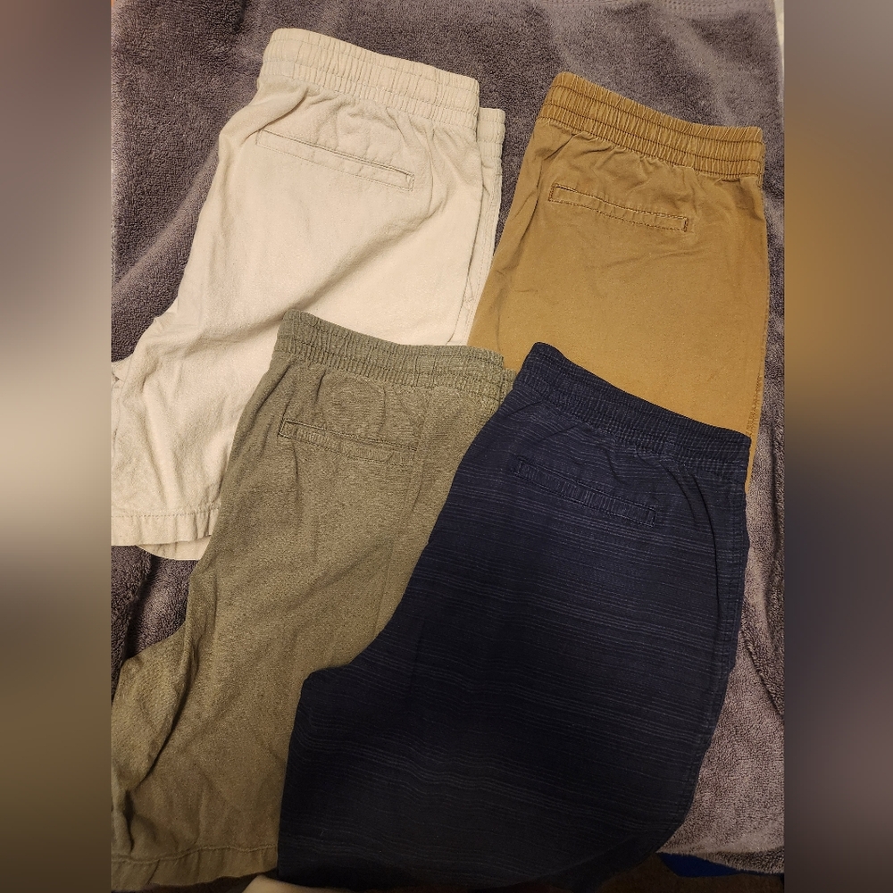 Mens Casual Shorts Lot - Cream, Tan, Olive, and Navy Large